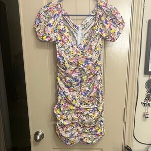 Zara Mini Ruched Floral Puff Sleeve Medium Dress
